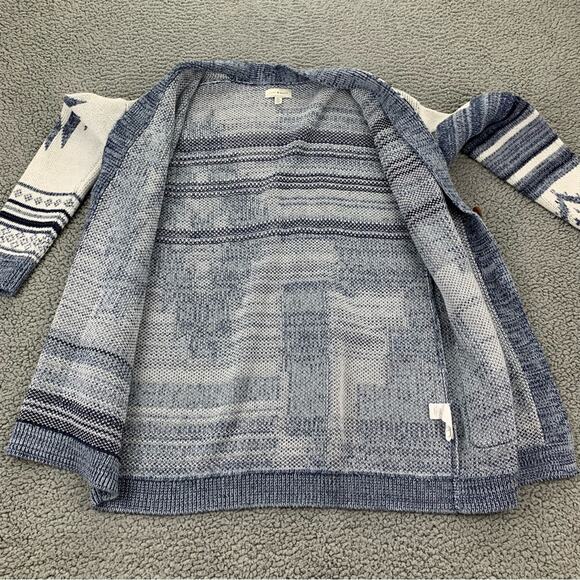 Lucky Brand Blue/White Aztec Print Button-Down Sweater - Picture 11 of 16